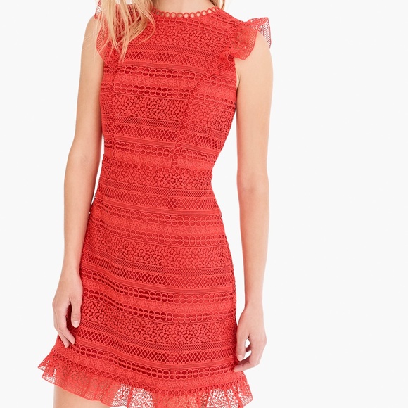 Women's J.crew Cap Sleeve Ruffle Lace Dress, Size 2 - Red Women's J.crew Cap Sleeve Ruffle Lace Dress, Size 2 - Red